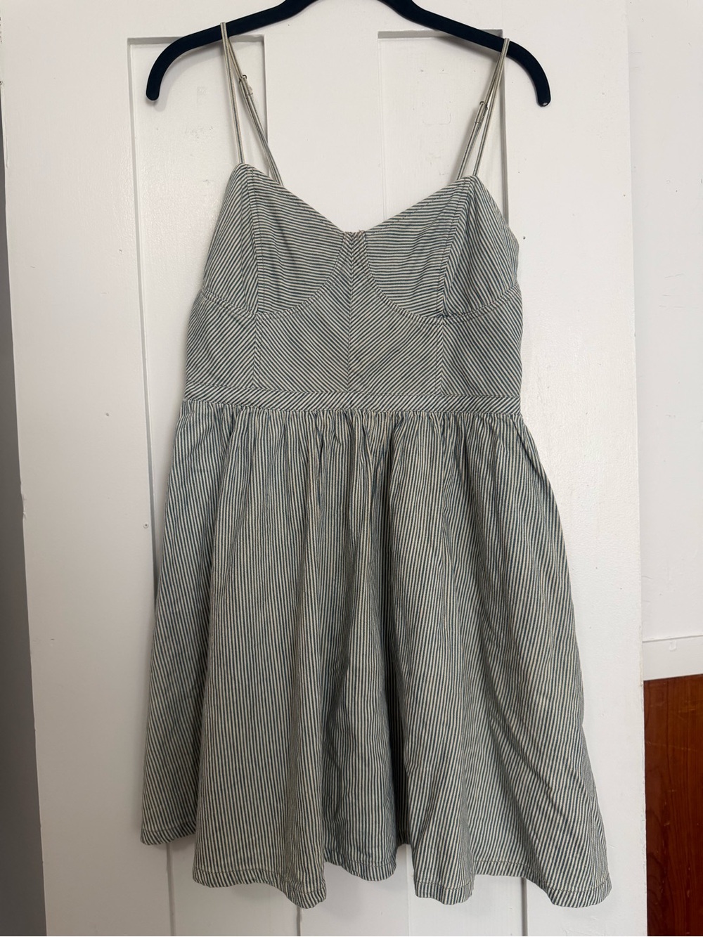 Free People Striped Spaghetti Strap Fit-and-Flare Dress - Light Blue & White